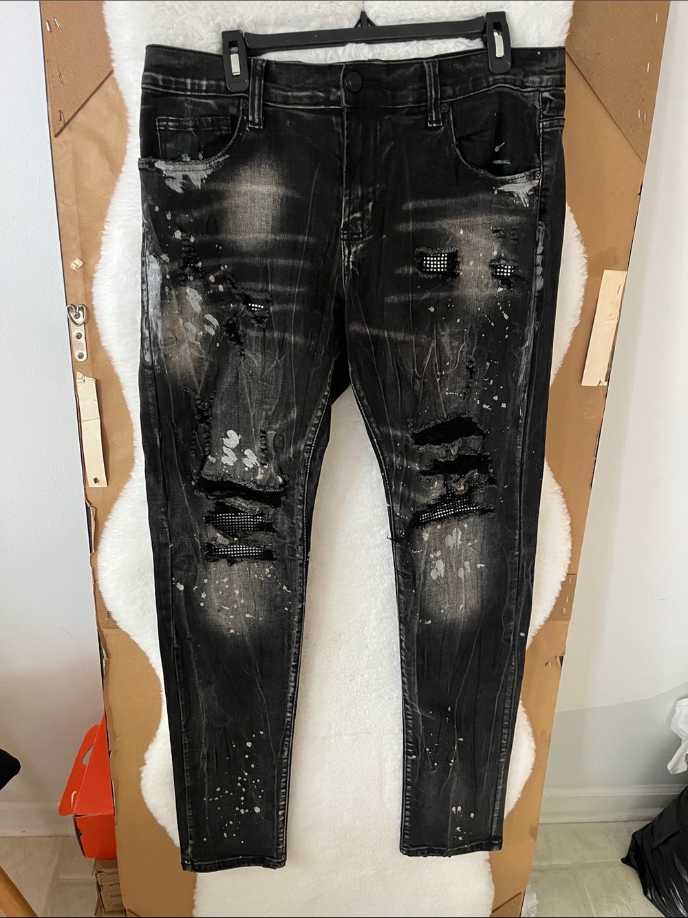 Nova Industries Black Distressed Slim Fit Jeans Men’s 36x34